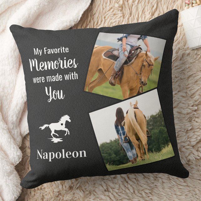 Horse Memorial Personlig 2 Photo Pet Loss Kudde (Skapare uppladdad)