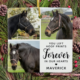 Horse Memorial Personlig 3 Pet Photo Collage Julgransprydnad Keramik