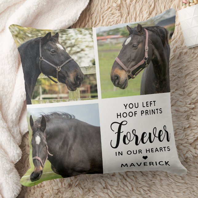 Horse Memorial Personlig 3 Pet Photo Collage Kudde (Skapare uppladdad)