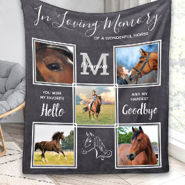 Horse Memorial Personlig 5 Bild Pet Loss Fleecefilt