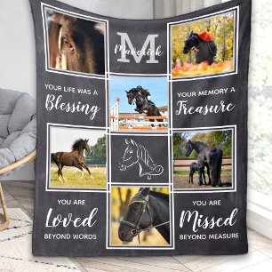 Horse Memorial Pet Loss Personlig 6 Bild Fleecefilt