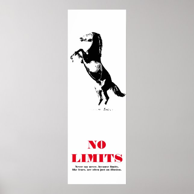 Horse Motivational No Limits Pop Art Black White Poster (Framsidan)