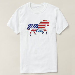 Horse Mustang Toppen Power-American Flagga Design T Shirt