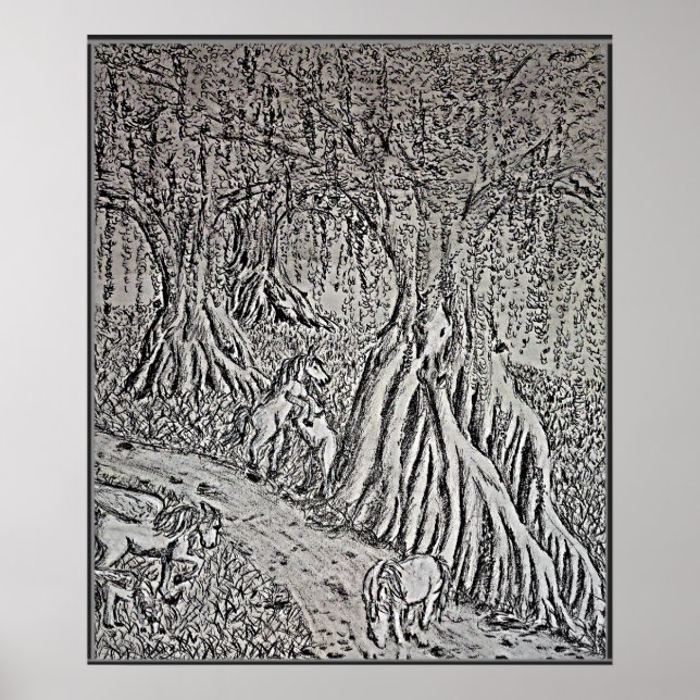 Horse Myth Black & White Print, Poster (Framsidan)