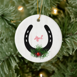 Horse NAMN PHOTO Horseshoe jul KeepsakCera Julgransprydnad Keramik