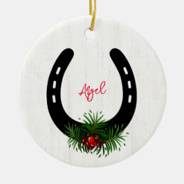 Horse NAMN PHOTO Horseshoe jul KeepsakCera Julgransprydnad Keramik