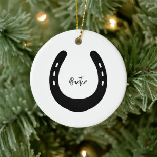 Horse NAMN PHOTO Horseshoe Keepsaké Pet Memorial Julgransprydnad Keramik