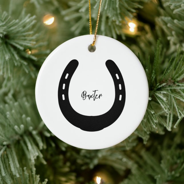 Horse NAMN PHOTO Horseshoe Keepsaké Pet Memorial Julgransprydnad Keramik (Träd)