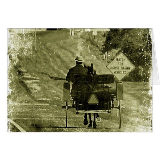 Horse och Buggy Sepia Grunge Hälsningskort (Framsidan Horizontal)