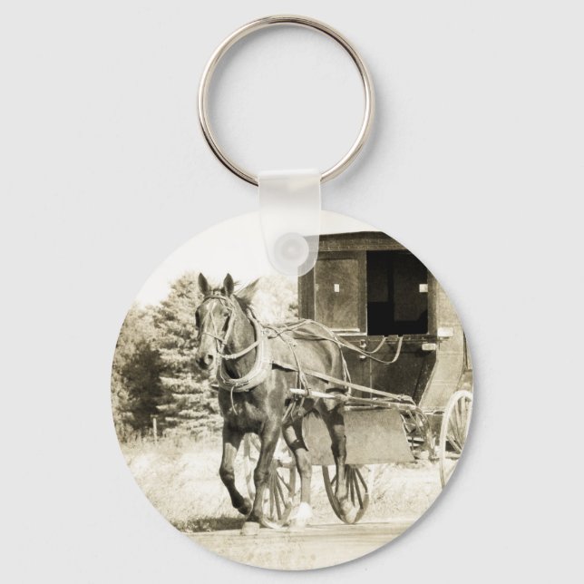 Horse och Buggy Sepia Nyckelring (Framsida)