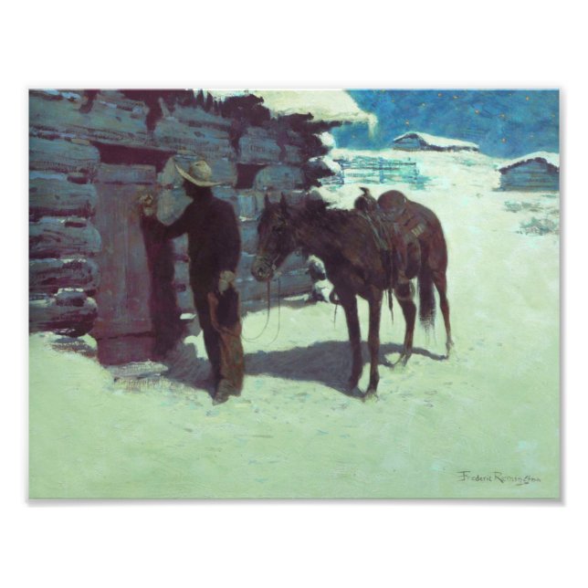 Horse och Cowboy Winter Snö Fototryck (Framsidan)