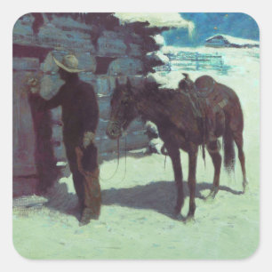 Horse och Cowboy Winter Snö Fyrkantigt Klistermärke