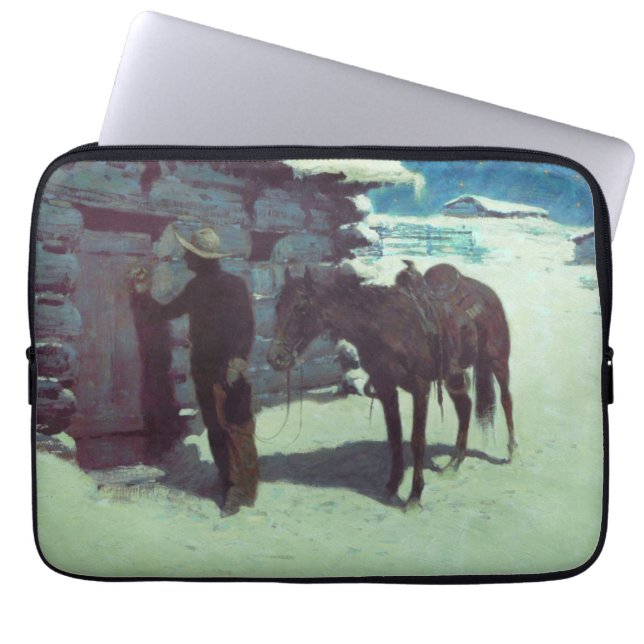 Horse och Cowboy Winter Snö Laptop Fodral (Framsidan)