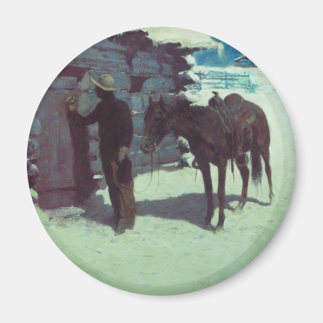 Horse och Cowboy Winter Snö Magnet (Framsidan)