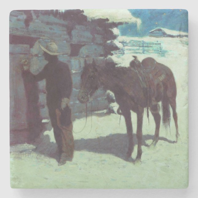 Horse och Cowboy Winter Snö Stenunderlägg (Framsidan)