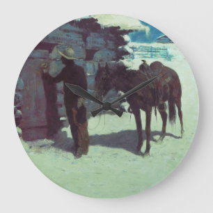 Horse och Cowboy Winter Snö Stor Klocka