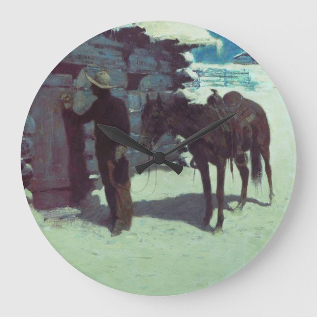 Horse och Cowboy Winter Snö Stor Klocka (Framsida)