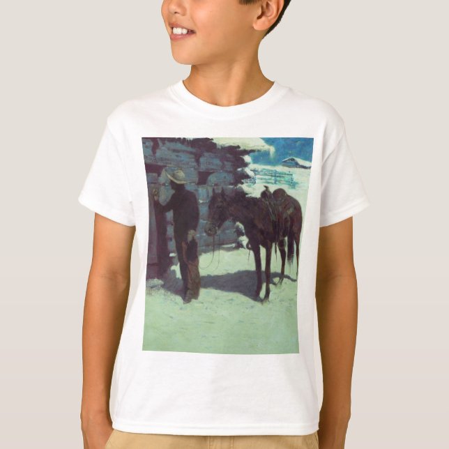 Horse och Cowboy Winter Snö T Shirt (Framsida)