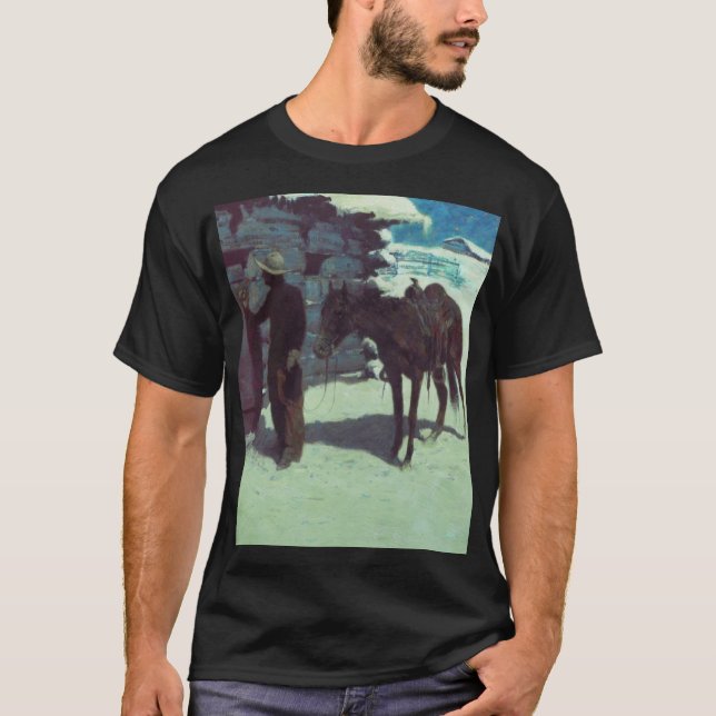 Horse och Cowboy Winter Snö T Shirt (Framsida)
