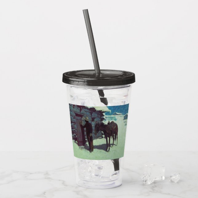 Horse och Cowboy Winter Snö Take Away Mugg (Framsida Ice)