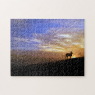 Horse och Färg Sunset på Backe Pussel