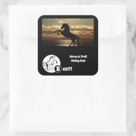 Horse och Golf Klubb Monogram Photo Namn Fyrkantigt Klistermärke