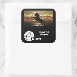 Horse och Golf Klubb Monogram Photo Namn Fyrkantigt Klistermärke