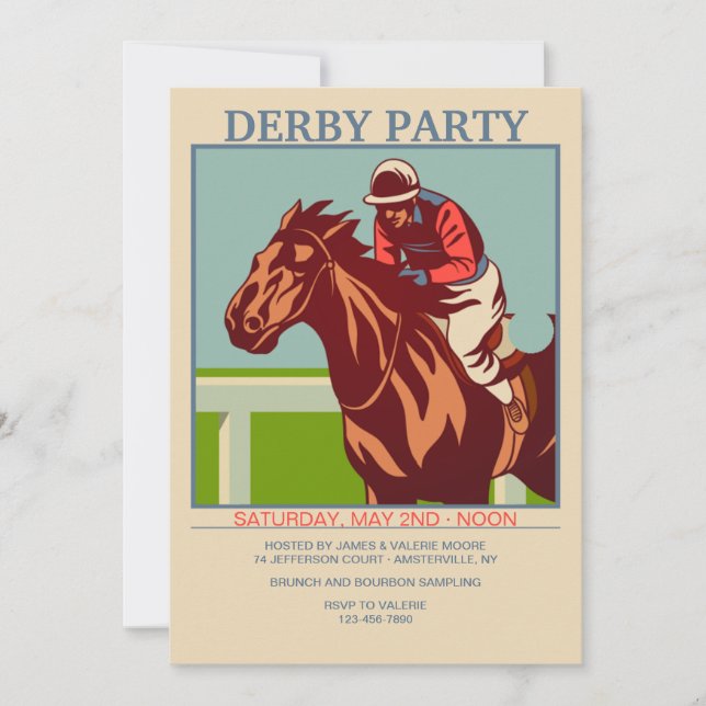 Horse och Jockey Derby Party Inbjudningar (Framsida)