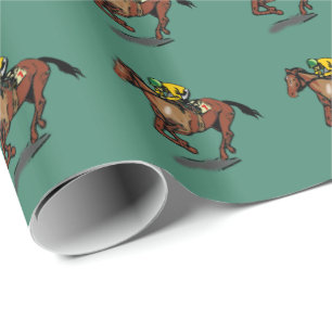 Horse och Jockey Mönster Mörk grönt Presentpapper