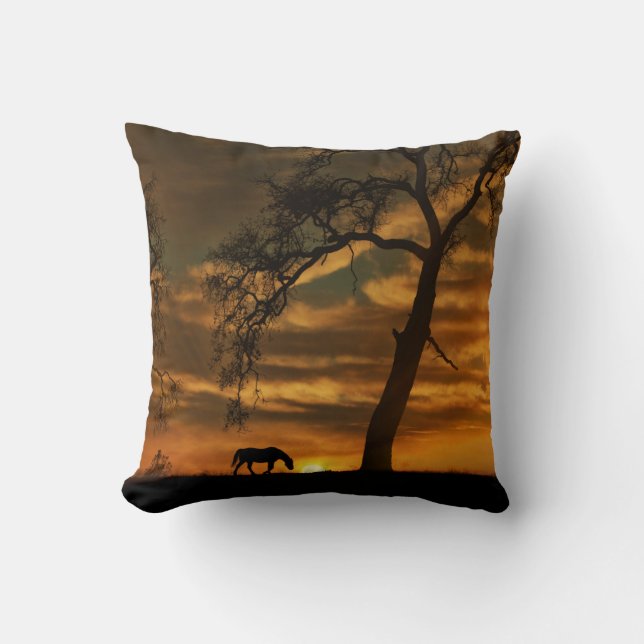 Horse och Oak Träd Southwest Pillow Kudde (Framsida)