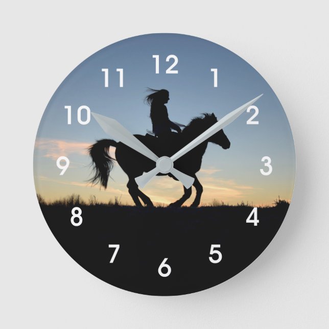 Horse och Rider Silhouette Rund Klocka (Framsida)