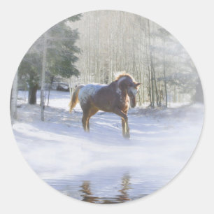 Horse och Snö Benice Helgdag Runt Klistermärke