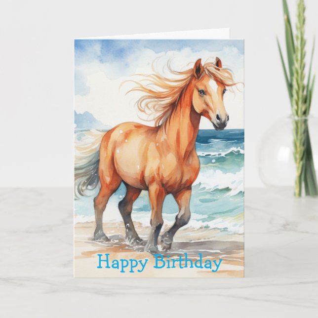 Horse on Beach Birthday Kort (Framsida)