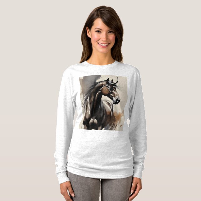 Horse Painting Long Sleeves Top T Shirt (Hel framsida)