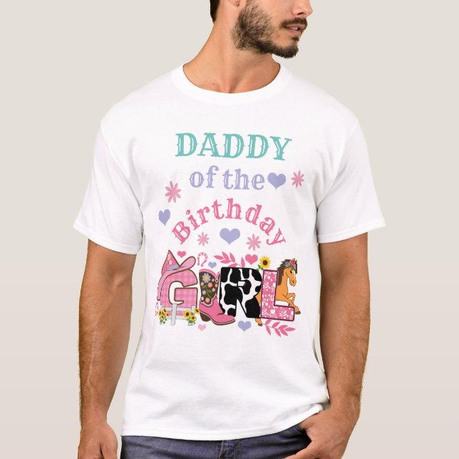 Horse Party Pappa vid Birthday Girl Rodeo Cowgirl T Shirt (Framsida)