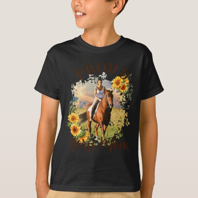 Horse Pet Photo Text Sunflower Accent T Shirt  (Framsida)