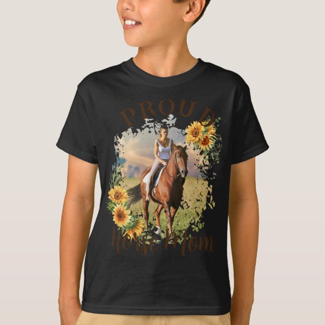 Horse Pet Photo Text Sunflower Accent T Shirt  (Framsida)