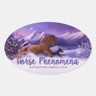 Horse Phenomena Winter Sticker Ovalt Klistermärke