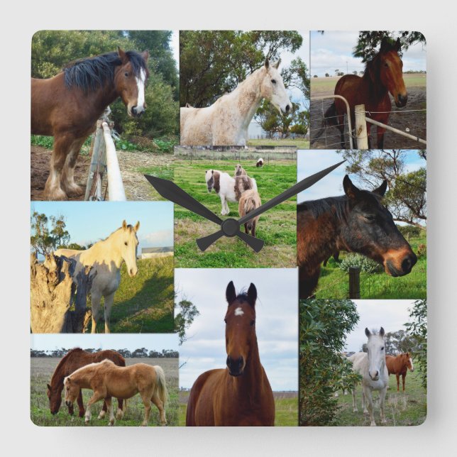 Horse Photo Collage Fyrkantig Klocka (Framsida)
