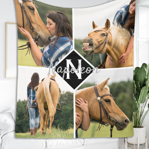 Horse Photo Monogram Equine Horse Lover Fleecefilt