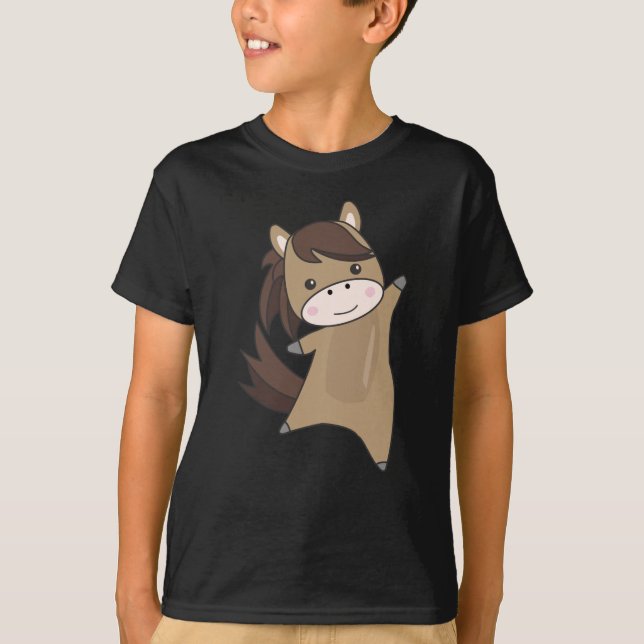 Horse Ponny Rider Cute Animals Brown T Shirt (Framsida)