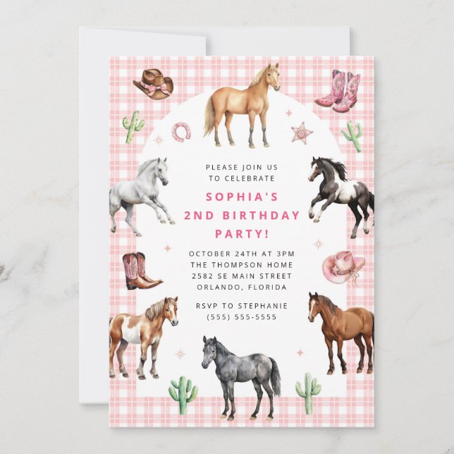Horse Pony Saddle Up Cowgirl Girl Birthday  Inbjudningar (Framsida)
