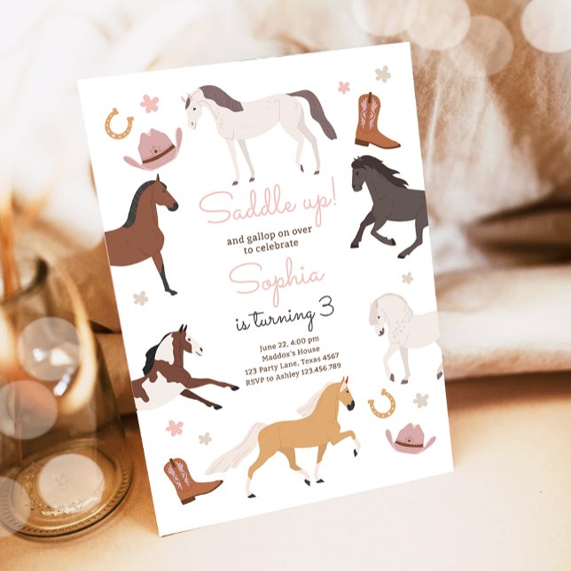 Horse Pony Saddle Up Cowgirl Girl Birthday Inbjudningar (Skapare uppladdad)
