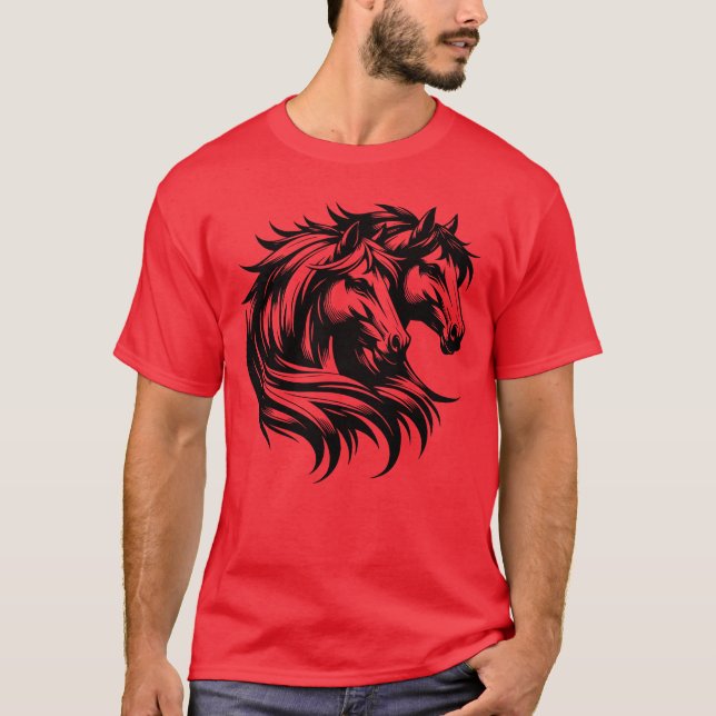 Horse Portraitwo Horses Elegant Bevacker Mane fam T Shirt (Framsida)