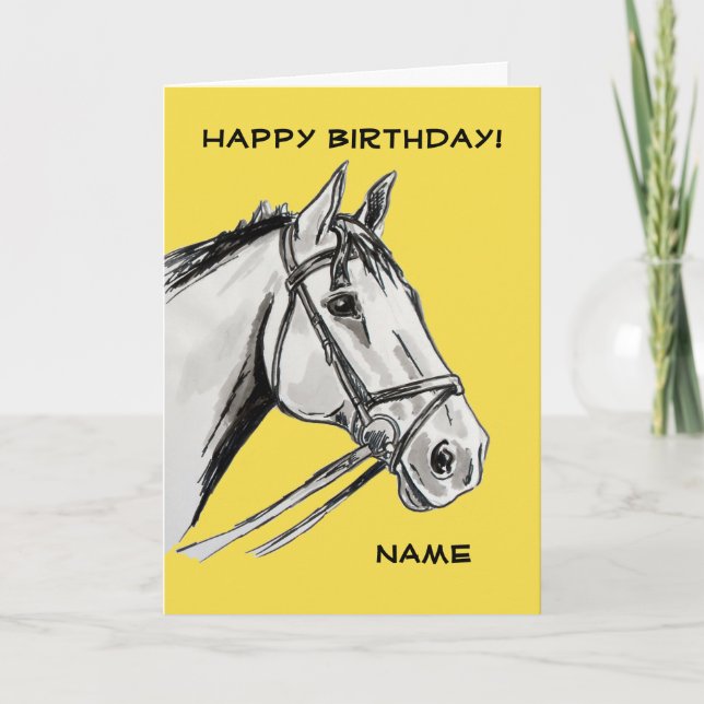 Horse Porträtt Bläck Pen Birthday Kort (Framsida)
