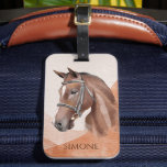 Horse porträtt brunbrun personlig namn equestrian bagagebricka<br><div class="desc">Hästkupa i porträtt,  ridflickehäst i personlig namn,  bagagetagg för häst,  gåva till flickor och pojkar som kärlek hästar och ridsport</div>