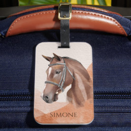 Horse porträtt brunbrun personlig namn equestrian bagagebricka