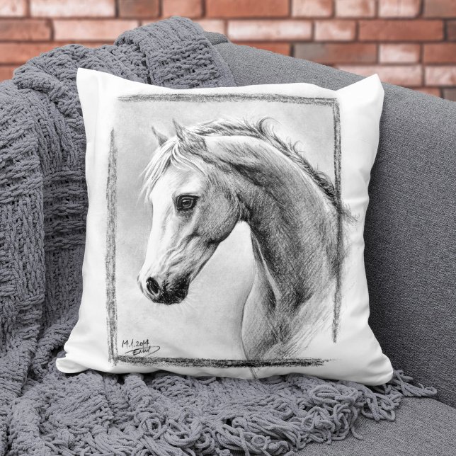Horse Porträtt Charcol Teckning Equine Art Kudde (Skapare uppladdad)