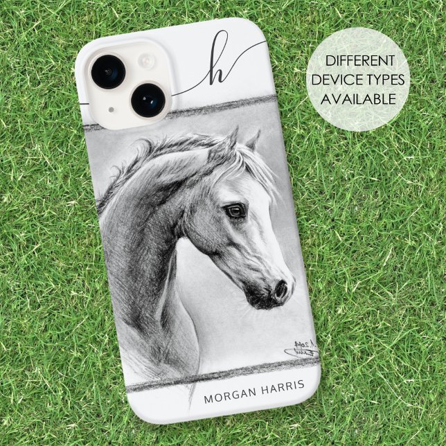 Horse Porträtt Equine Teckning Monogram (Skapare uppladdad)