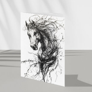 Horse Porträtt Hand plockade Sketch Kort